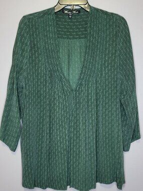 Winter Kate Green Silk Boho Paisley Print Peasant Blouse Medium Long Sleeve